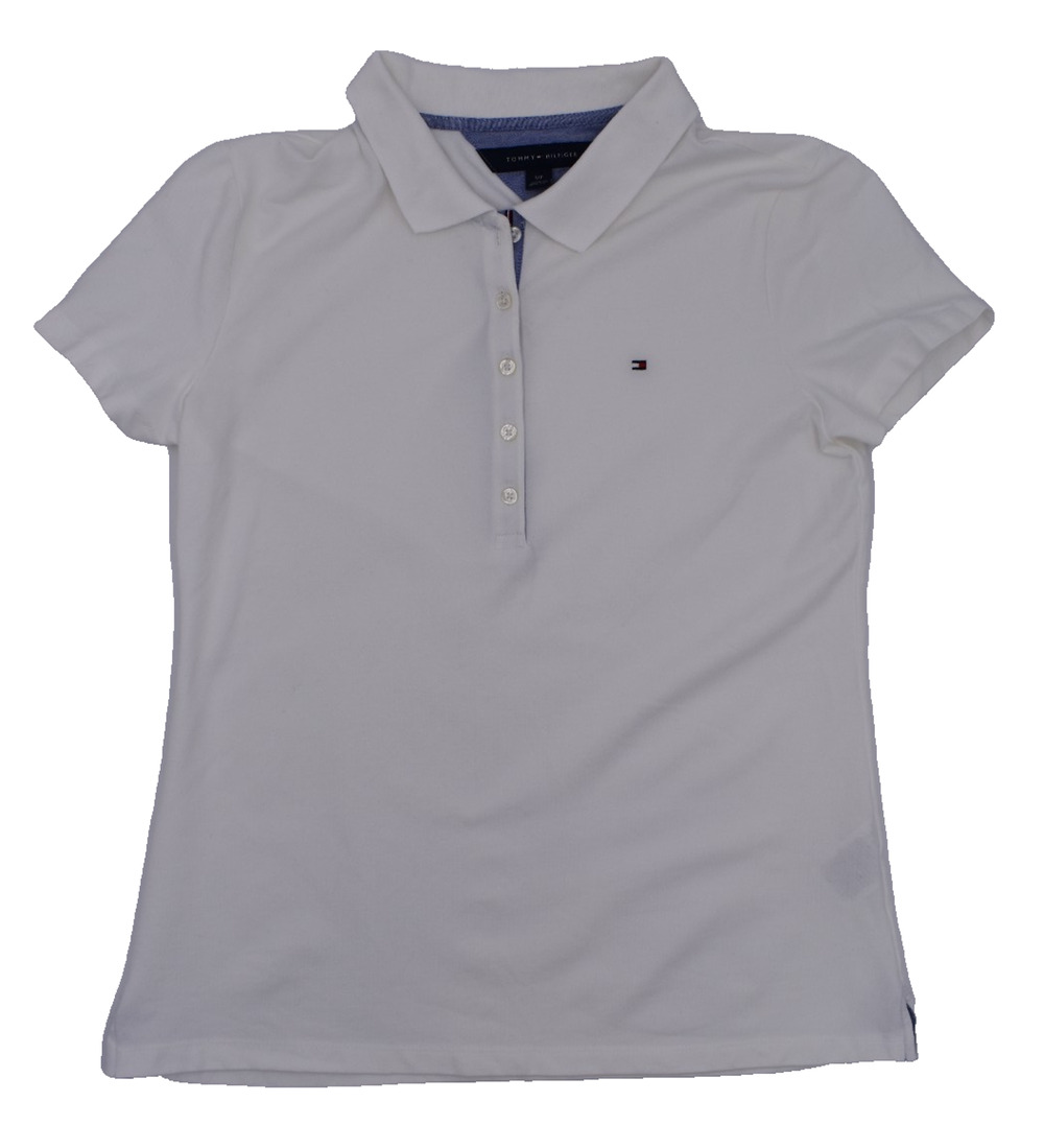 TOMMY HILFIGER Short Sleeve Polo Shirt -- White -- Womens Sz Small
